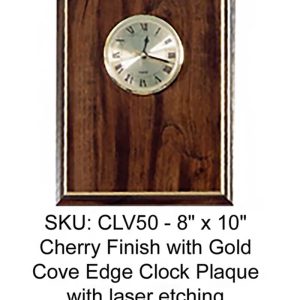 creative etching clock - cherry finish with gold cove edge plaque