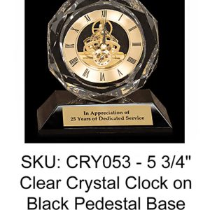 creative etching clock - clear crystal clock on black pedestal base