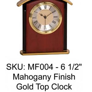 creative etching clock - mahogany finish gold top clock