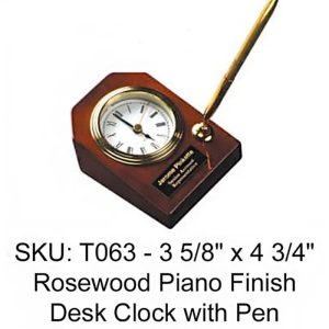 creative etching clock - rosewood piano finish desk clock with pen