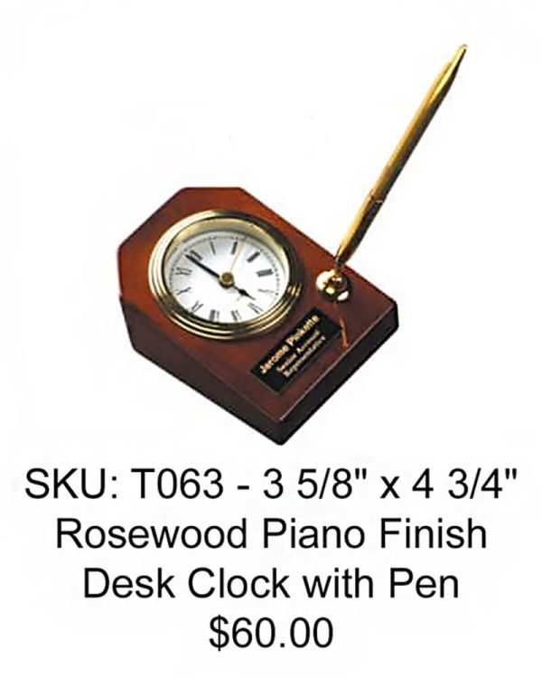 creative etching clock - rosewood piano finish desk clock with pen