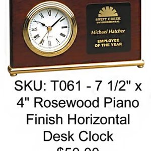 creative etching clock - rosewood piano finish horizontal desk clock