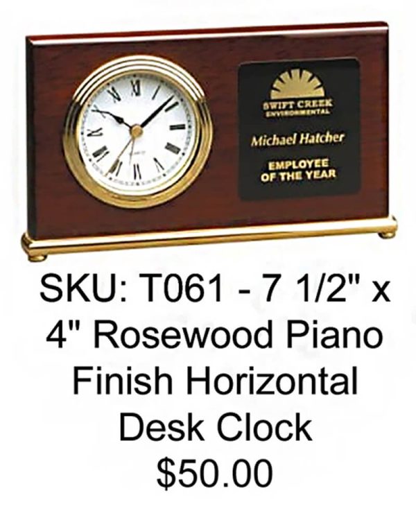 creative etching clock - rosewood piano finish horizontal desk clock